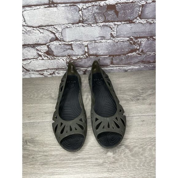 Crocs Isabella Black Jelly Ballet Peep Toe Cut Out Sandals Women Sz 10M US/41EU - Picture 3 of 16